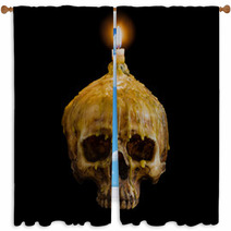 Skull With Candle Light On Top With Clipping Path On Black Backg Window Curtains 124002033