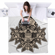 Skull With Roses Blankets 21613545