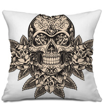 Skull With Roses Pillows 21613545