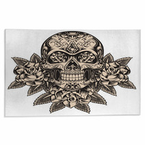 Skull With Roses Rugs 21613545
