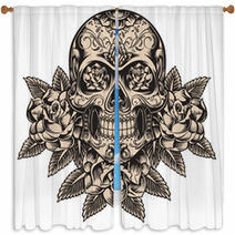 Skull With Roses Window Curtains 21613545