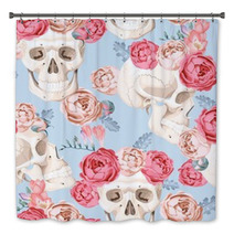 Skulls And Roses Seamless Bath Decor 105276807