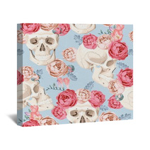 Skulls And Roses Seamless Wall Art 105276807