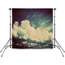 Sky With Fluffy Clouds. Retro, Vintage Style Backdrops 61554559