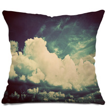 Sky With Fluffy Clouds. Retro, Vintage Style Pillows 61554559