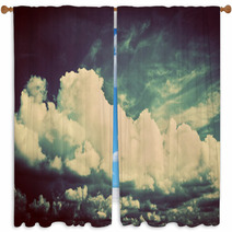Sky With Fluffy Clouds. Retro, Vintage Style Window Curtains 61554559