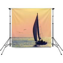 Skyline Sailboat And Two Seagull Backdrops 53971724
