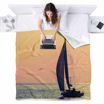 Skyline Sailboat And Two Seagull Blankets 53971724