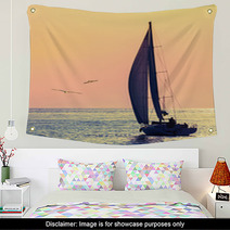 Skyline Sailboat And Two Seagull Wall Art 53971724