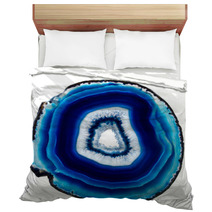Slice Of Blue Agate Crystal  On  White Background Bedding 51030742