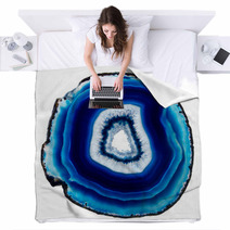 Slice Of Blue Agate Crystal  On  White Background Blankets 51030742