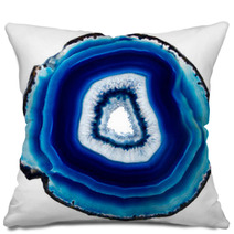 Slice Of Blue Agate Crystal  On  White Background Pillows 51030742