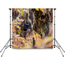 Sniper Hiding In The Bushes/Sniper In Camouflage Suit Hiding Among The Bushes In The Autumn Forest Backdrops 93951075
