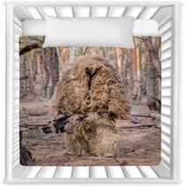 Sniper With Large-caliber Rifle In Forest/Sniper In Special Camouflage Suit With Large-caliber Rifle In Forest Nursery Decor 93416080