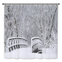 Snow Covered Foot Bridge And Forest Bath Decor 71626310