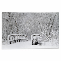 Snow Covered Foot Bridge And Forest Rugs 71626310