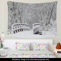 Snow Covered Foot Bridge And Forest Wall Art 71626310