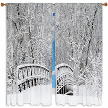 Snow Covered Foot Bridge And Forest Window Curtains 71626310