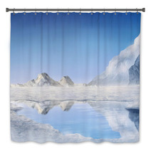 Snow Covered Mountains Reflected In A Frozen Lake Bath Decor 33476936