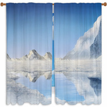 Snow Covered Mountains Reflected In A Frozen Lake Window Curtains 33476936