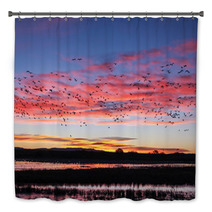 Snow Geese Flying Silhouetted At Sunrise Bath Decor 89717224