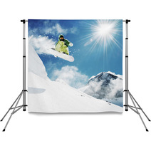 Snowboarder At Jump Inhigh Mountains Backdrops 34235418
