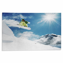 Snowboarder At Jump Inhigh Mountains Rugs 34235418