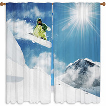 Snowboarder At Jump Inhigh Mountains Window Curtains 34235418