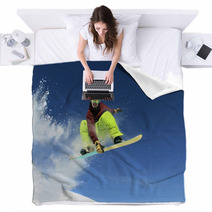 Snowboarder In The Sky Blankets 42975067