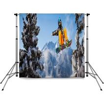Snowboarder In The Trees Backdrops 48488672