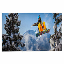 Snowboarder In The Trees Rugs 48488672
