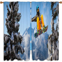 Snowboarder In The Trees Window Curtains 48488672