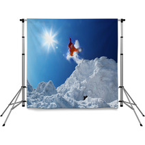 Snowboarder Jumping Against Blue Sky Backdrops 48924842