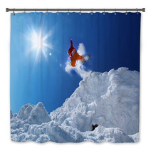 Snowboarder Jumping Against Blue Sky Bath Decor 48924842