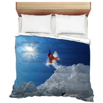 Snowboarder Jumping Against Blue Sky Bedding 48924842