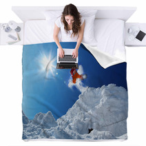 Snowboarder Jumping Against Blue Sky Blankets 48924842