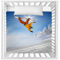 Snowboarder Jumping Against Blue Sky Nursery Decor 34344721