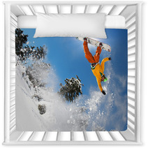 Snowboarder Jumping Against Blue Sky Nursery Decor 36077637