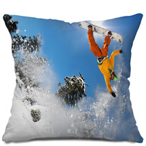 Snowboarder Jumping Against Blue Sky Pillows 36077637