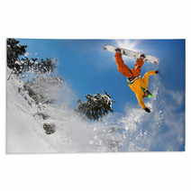 Snowboarder Jumping Against Blue Sky Rugs 36077637