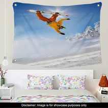 Snowboarder Jumping Against Blue Sky Wall Art 34344721