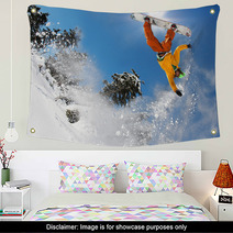 Snowboarder Jumping Against Blue Sky Wall Art 36077637