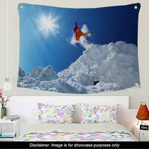 Snowboarder Jumping Against Blue Sky Wall Art 48924842