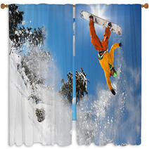 Snowboarder Jumping Against Blue Sky Window Curtains 36077637