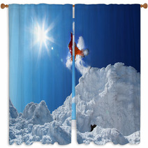 Snowboarder Jumping Against Blue Sky Window Curtains 48924842