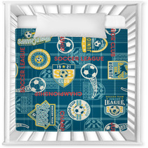 Soccer Badges With Tartan Background Seamless Pattern Nursery Decor 49680185