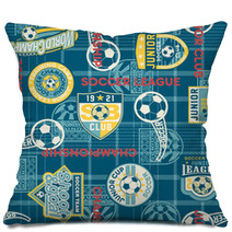 Soccer Badges With Tartan Background Seamless Pattern Pillows 49680185
