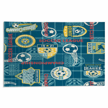 Soccer Badges With Tartan Background Seamless Pattern Rugs 49680185