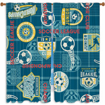 Soccer Badges With Tartan Background Seamless Pattern Window Curtains 49680185