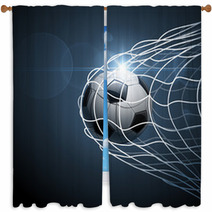 Soccer Ball In Goal. Vector Window Curtains 65813127